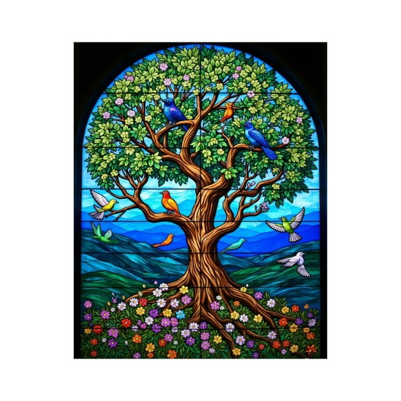 Paint by Numbers Kit for Adults, Tree Of Life Stained Glass Artwork Paint by Numbers, Easy Paint by Numbers Kit for Adults Beginner, DIY Adult Paint by Number Kits on Canvas, Home Decor