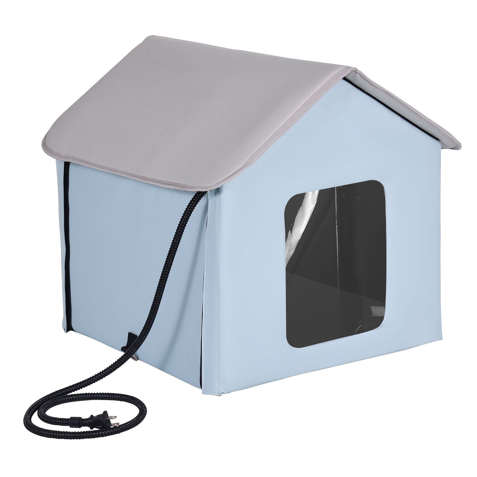 Foldable Heated Cat House with Removable Warming Pad, Insulated Outdoor Kitty Shelter for Winter, Water-Resistant Blue Small Pet Bed