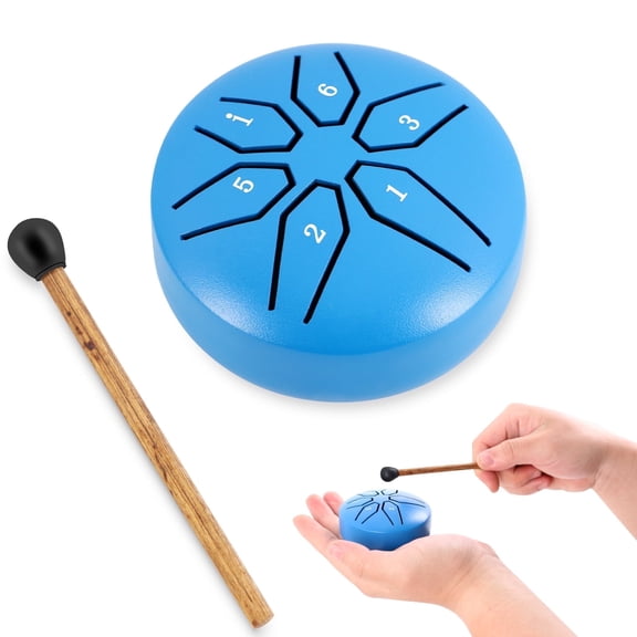EASTROCK Mini Steel Tongue Drum 3 Inch 6-Note Rain Drum Percussion Instrument in C Key with Mallets for Party/Outdoor (Blue)