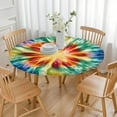 thumbnail image 3 of Colorful Tie Dye Mandala Pattern Round Fitted Tablecloth with Elastic Edge,Dining Table Cover Waterproof,Outdoor Round Tablecloth for Camping,Dining,Indoor and Outdoor, 3 of 7