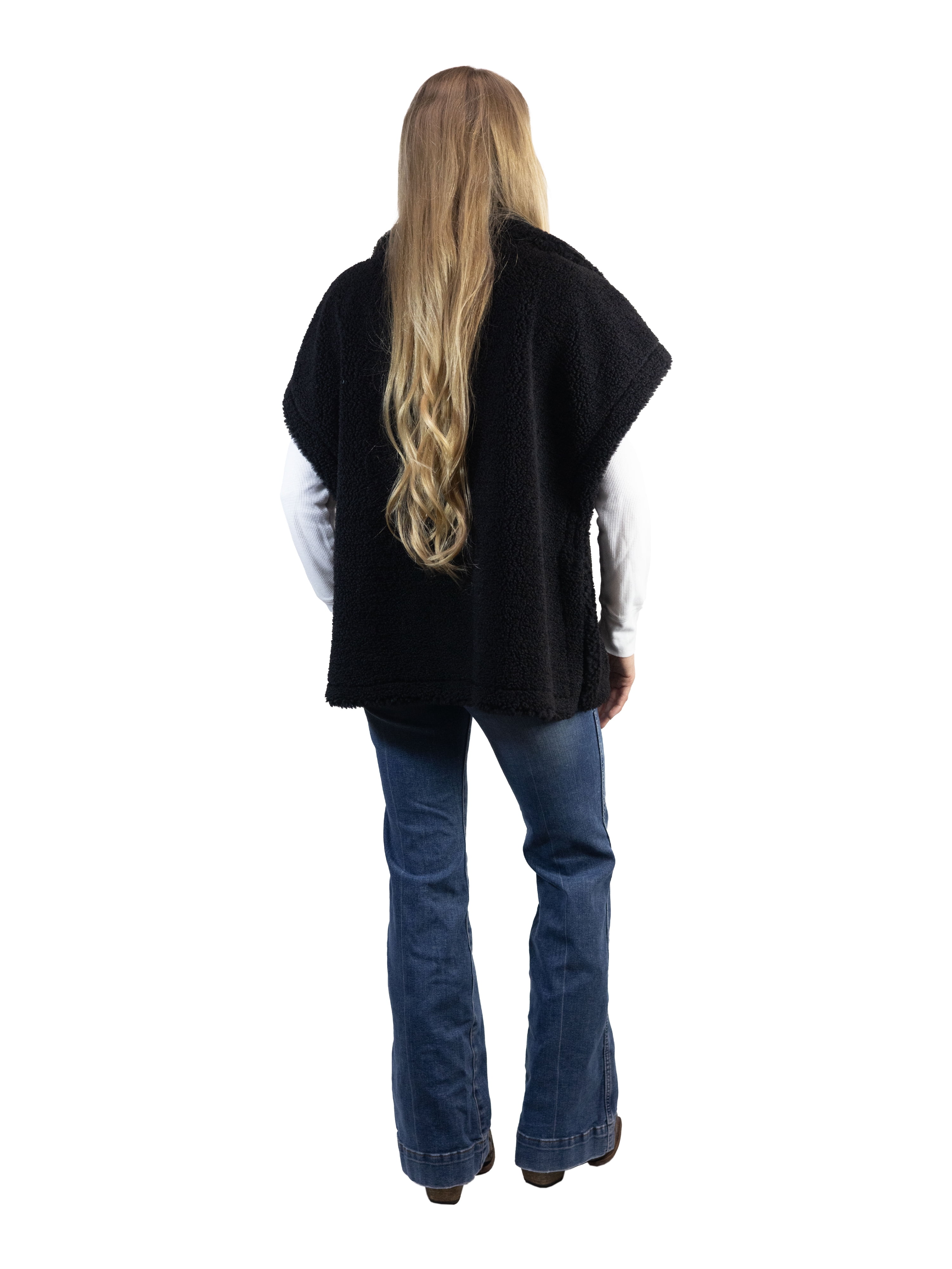 Time and Tru Womens Faux Shearling Vest, Black