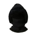 thumbnail image 3 of Women's 3-in-1 Ribbed Knit Hat with Integrated Scarf, Winter Face Mask Beanie, Thermal Ear Flap Trapper Cap, Cold Weather Balaclava Style, Unisex Outdoor Winter Gear - Black, 3 of 7