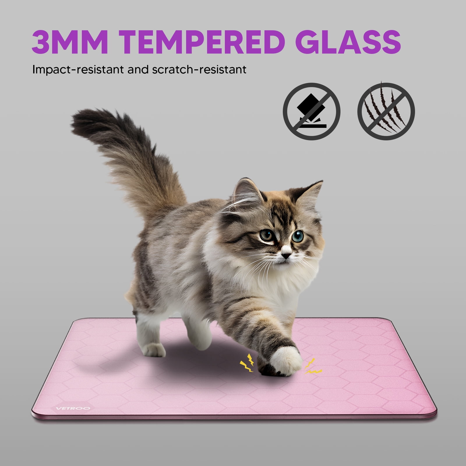 Vetroo GMP300 Tempered Glass Gaming Mouse Pad, Micro-Etched 3mm Tempered Glass with Silicone Anti-Slip Base, Multi-Layer Curing, Smooth Operation for Esport & Work - Pink