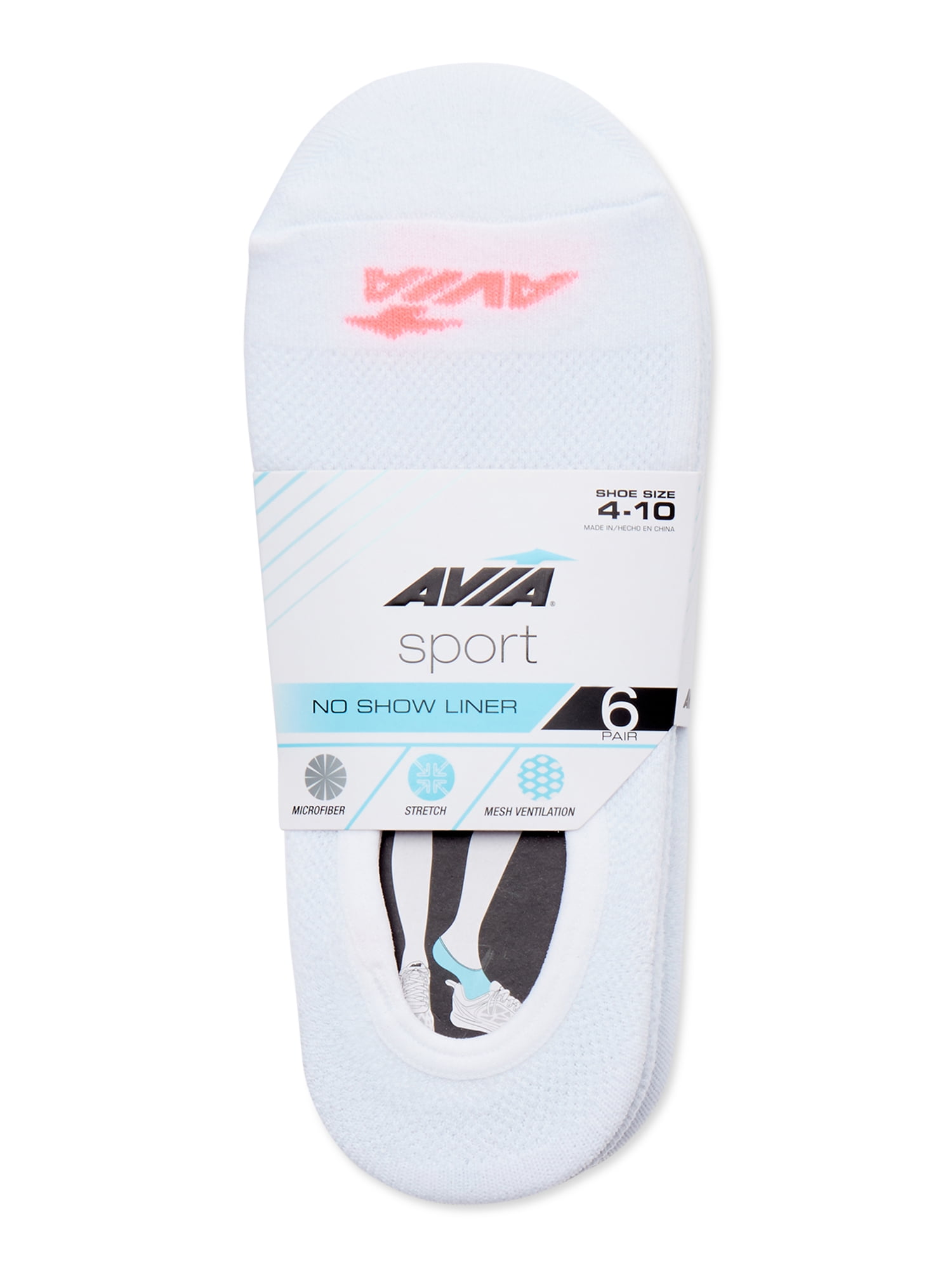 Avia Women's Micro Performance Sport No Show Liner Socks, 6-Pack