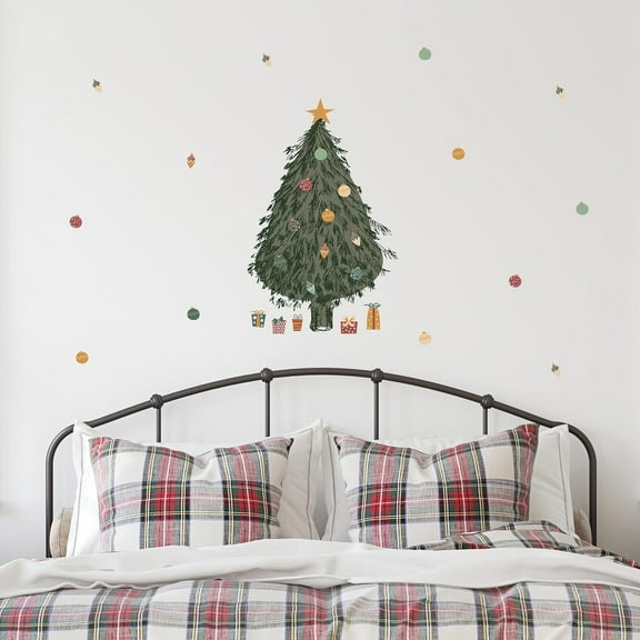 Decalcomania Build a Christmas Tree Wall Decals - DIY Decorate with Ornaments Presents Decorations Removable Peel and Stick Indoor Decor Stickers