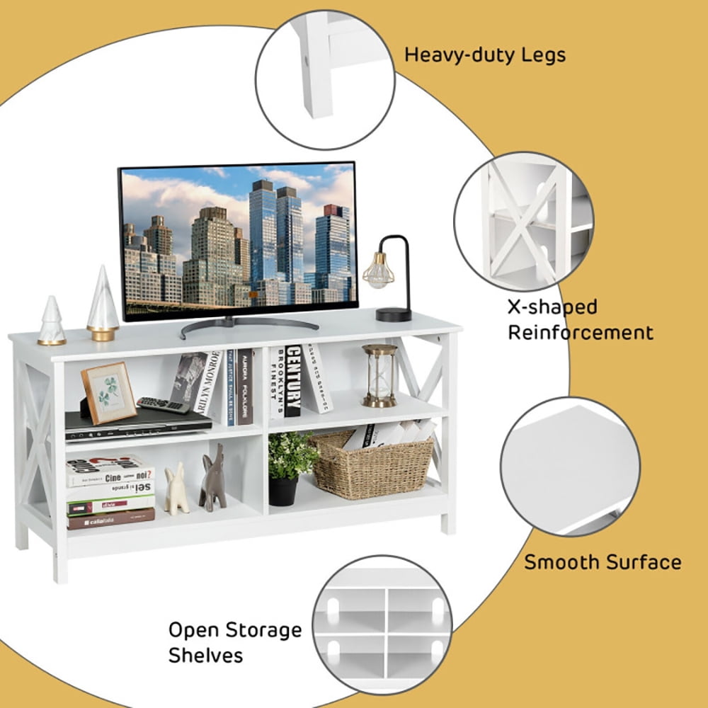 Finihen TV Stand, TV Cabinet, Wooden TV Stand Entertainment for TVs up to 55 Inch with X-Shaped Frame, Media Entertainment Center with Storage, for Living Room, Bedroom, White