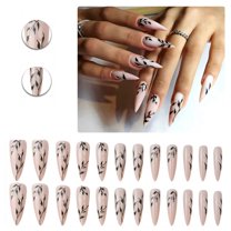 RAGUPEL 24Pcs Glue on Nails for Women,Hand-Painted Leaves Stiletto Press on Nails,Glossy Design Press on Nails Long,Fake Nails with Designs Suitable for Parties,Gatherings and Photo Shoots,Style1