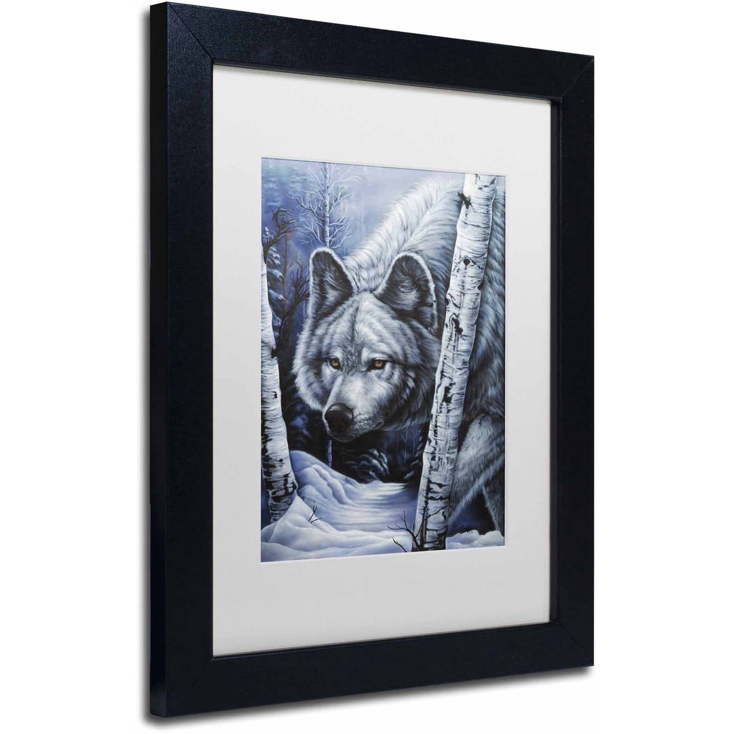Trademark Fine Art 'White Wolf' Canvas Art by Jenny Newland, White Matte, Black Frame