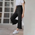 thumbnail image 4 of Lenpel Girls' Pants Ruffle Elastic High Waisted Button Front Pull on Wide Leg Pants Loose Casual Trousers with Pockets, 4 of 7