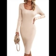 thumbnail image 2 of Vestido de Verano 2025 para Mujer, Ajustado, de Corta, Acanalado, con Abertura Lateral, de Punto y Cuello Cuadrado. Albaricoque M, 2 of 9