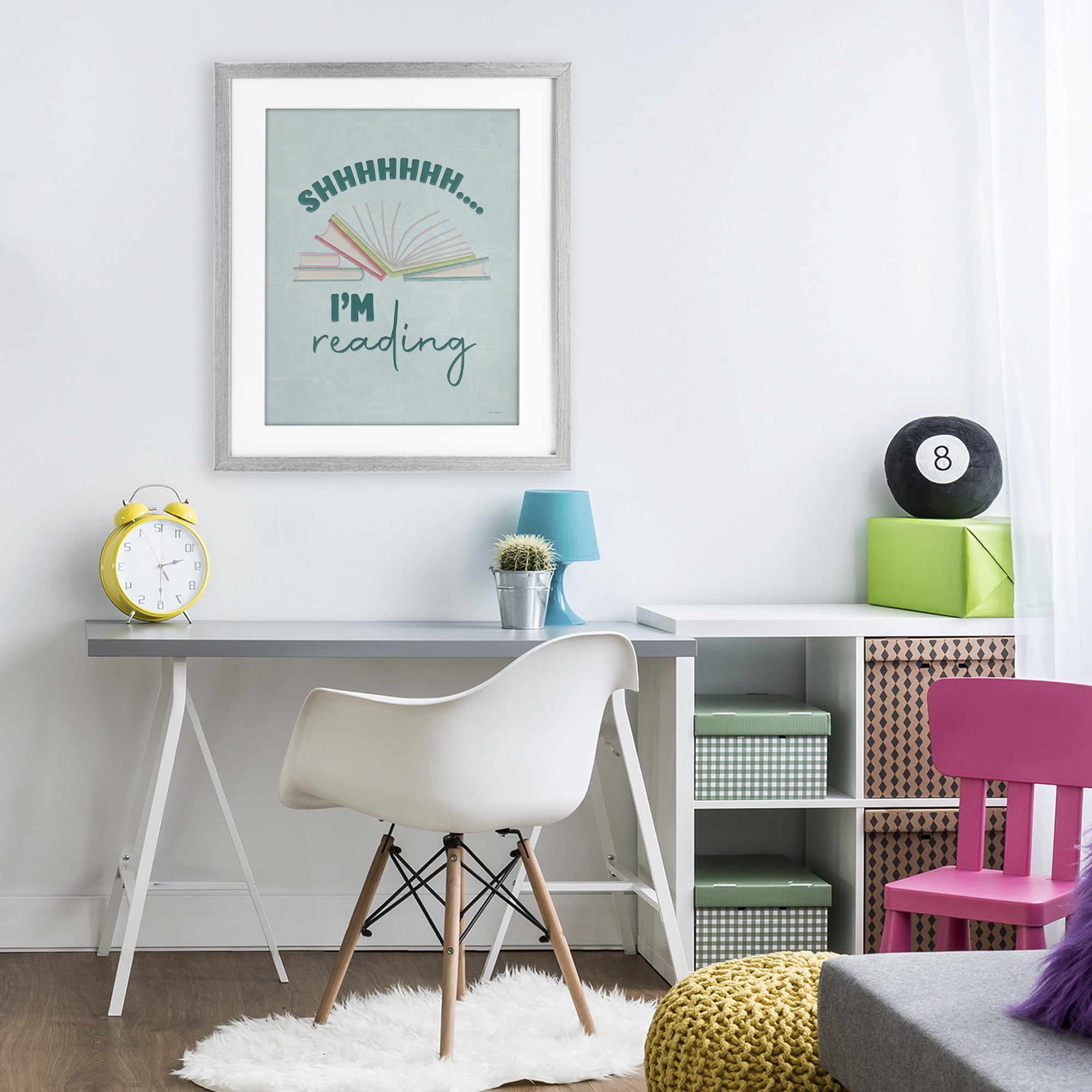 Stupell Industries Shhh I'm Reading Gray Framed Print Under Glass, design by Seven Trees Design