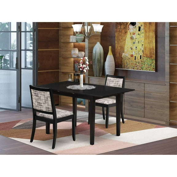 East West Furniture Norfolk 3-Piece Dining Set in Black Finish
