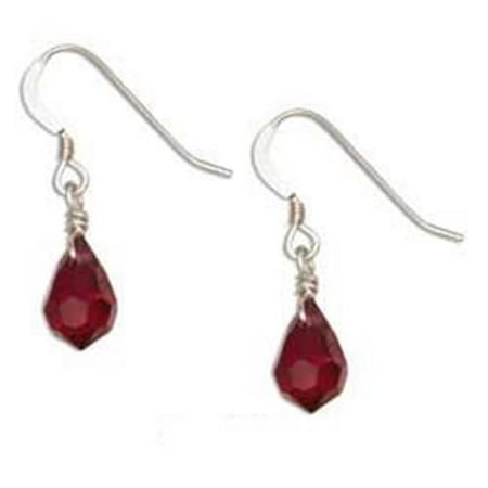 Silver Cranberry - Sterling Silver Cranberry Red January Birthstone Facet Pear Crystal Dangle Earrings
