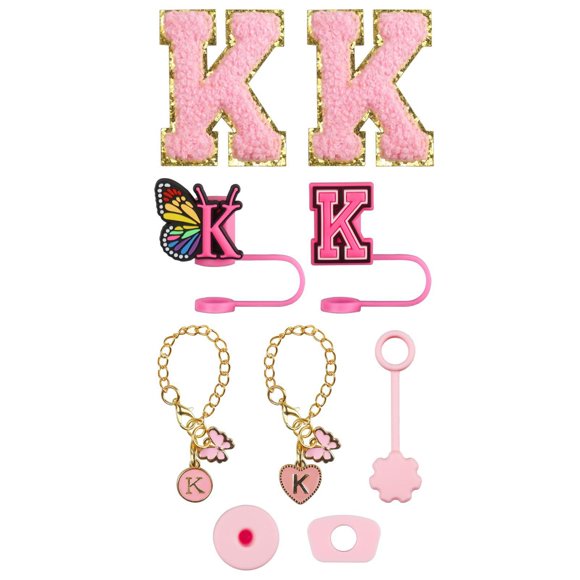 Glass & Bottle Drinkware Upgrade Kit for Cups – Embroidery Patch Straw Covers Charm Necklace Chain and Leak Guard Accessories