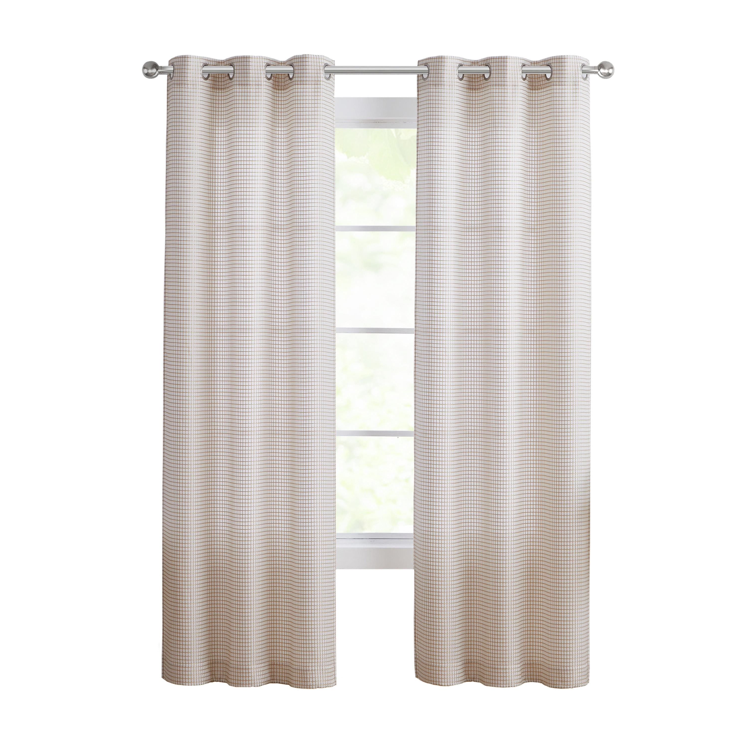 Modern Elements Hannah Modern 2-Piece Taupe Grid Light Filtering Curtain Set