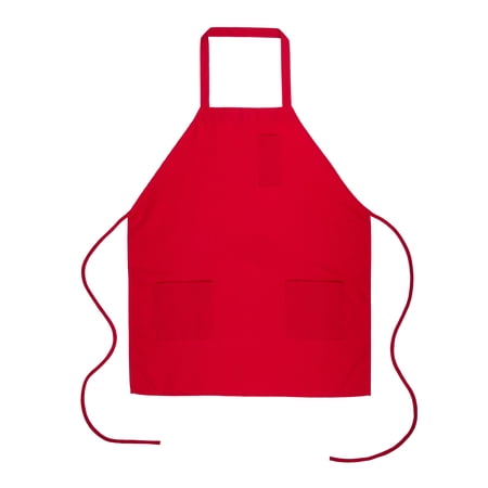 Restaurantware-Chef 101 Bib Aprons 100 Server Aprons With 3 Pockets - Mid-Length Machine Washable Red Polyester Unisex Apron For Hotel Bar Cafe Salon Restaurant Spa Florist And More