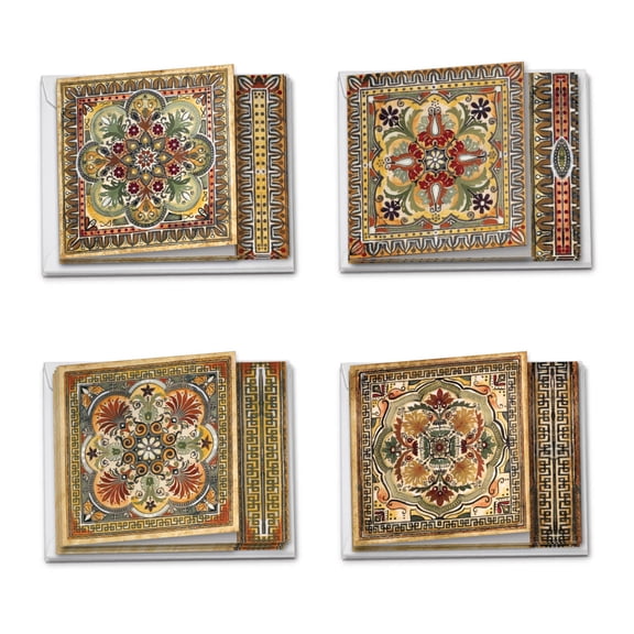 MQ4609OCB-B3x4 Ornate Tiles: 12 Assorted, Blank Square-Top, All Occasions Note Cards Featuring Artfully Rendered Tile Patterns in Warm Earthy Colors with Envelopes by The Best Card Company