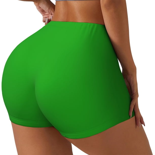 Fotbe Green Shorts Sin Costuras – Shorts Deportivos de Cintura Alta para Mujer, Elásticos para Gimnasio, Yoga, Running o Ciclismo-Small