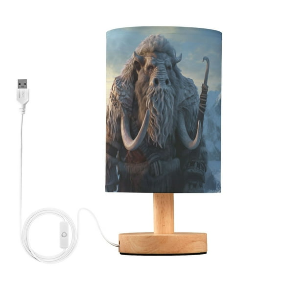 Fierce Elephant Iceberg Table Lamp USB Bedside Desk Nightstand Lamp Printed Gifts Small Lamp Wood Base for Bedroom Living Room Kids Room College Dorm
