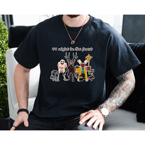 99 Nights Forest Holiday Season Nighttime Adventure Unisex T-Shirt, up to size 3XL.