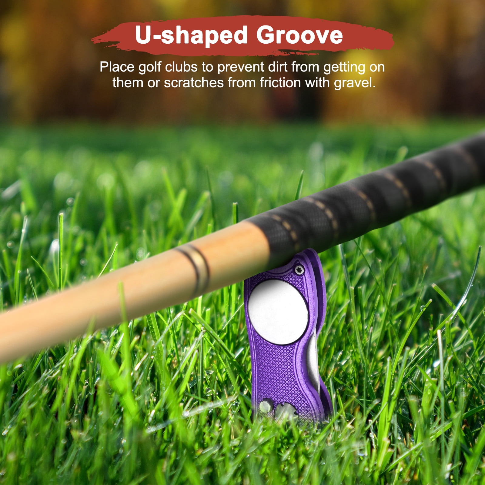 Uxcell Golf Divot Repair Tool [4PCS] - Switch Foldable Divot Tool Rack with Magnetic Ball Marker - [Purple] Green Fork Tines