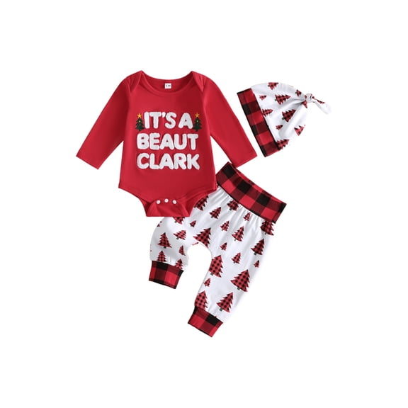 RUINIXCW Baby Boys Christmas Outfit Embroidered Long Sleeve Romper and Pants Hat