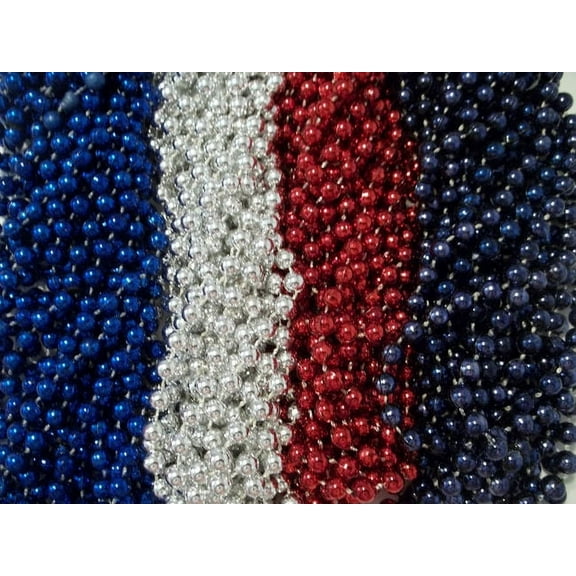 48 Red Silver Blue Mardi Gras Beads Patriots Giants Superbowl Tailgate Party
