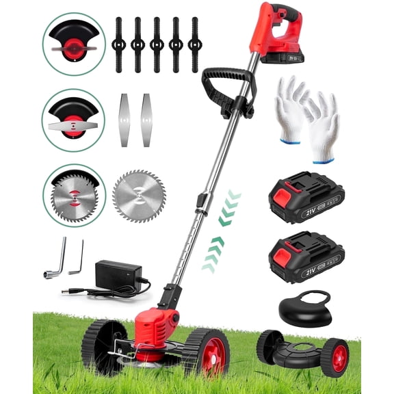 YAHHU Cordless Electric String Trimmer 21V - Trimmer, Edger, and Mower with Multiple Blades for Lawn and Garden