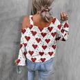 thumbnail image 4 of Penkiiy Women's Valentine's Day Heart Print Off The Shoulder Tops Long Sleeve T Shirts Loose Summer Blouse Shirt L White, 4 of 6