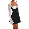 thumbnail image 4 of Yunliwuli Women’s Lace Long Sleeve Dress, Low Cut Back Tie Mini Dress Tunic Dress Party Wear, 4 of 10