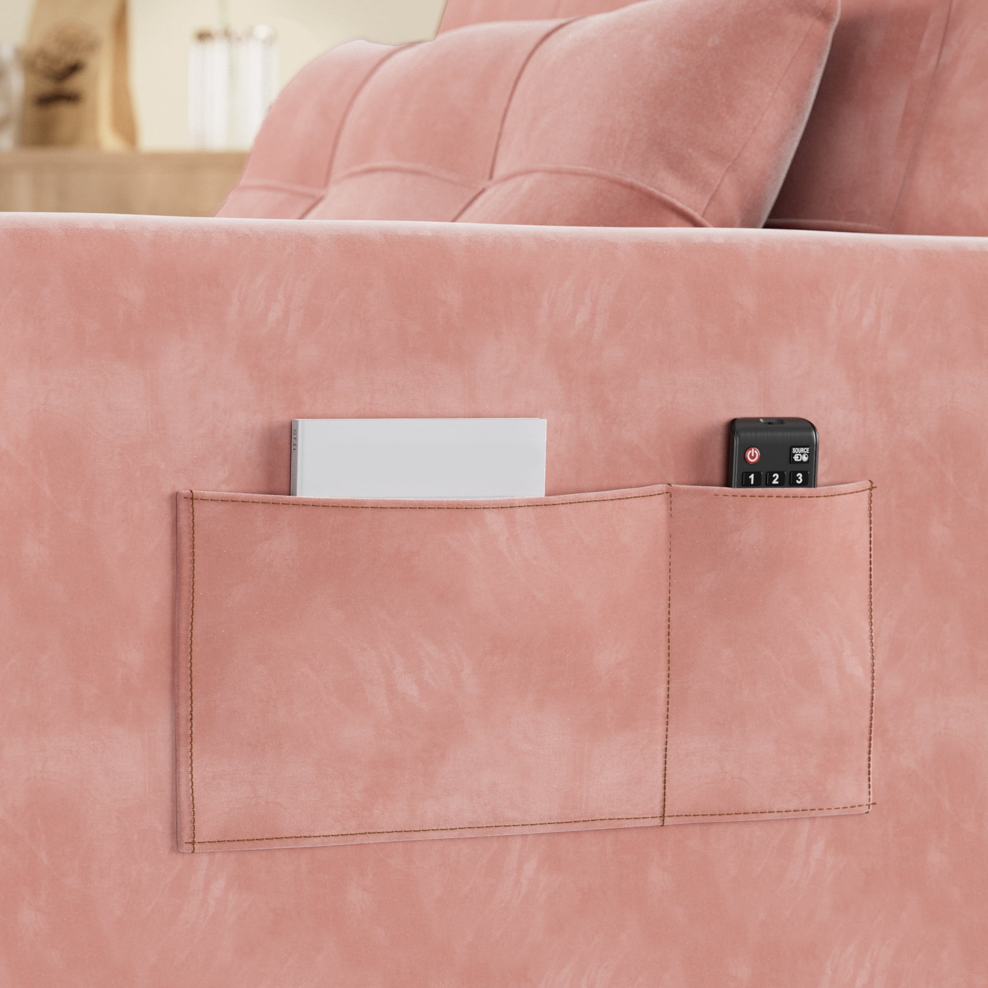 Asofer 3-in-1 Convertible Sofa Chair Bed with Adjustable Backrest, for Living Room, Office,Small Space,Velvet Pink