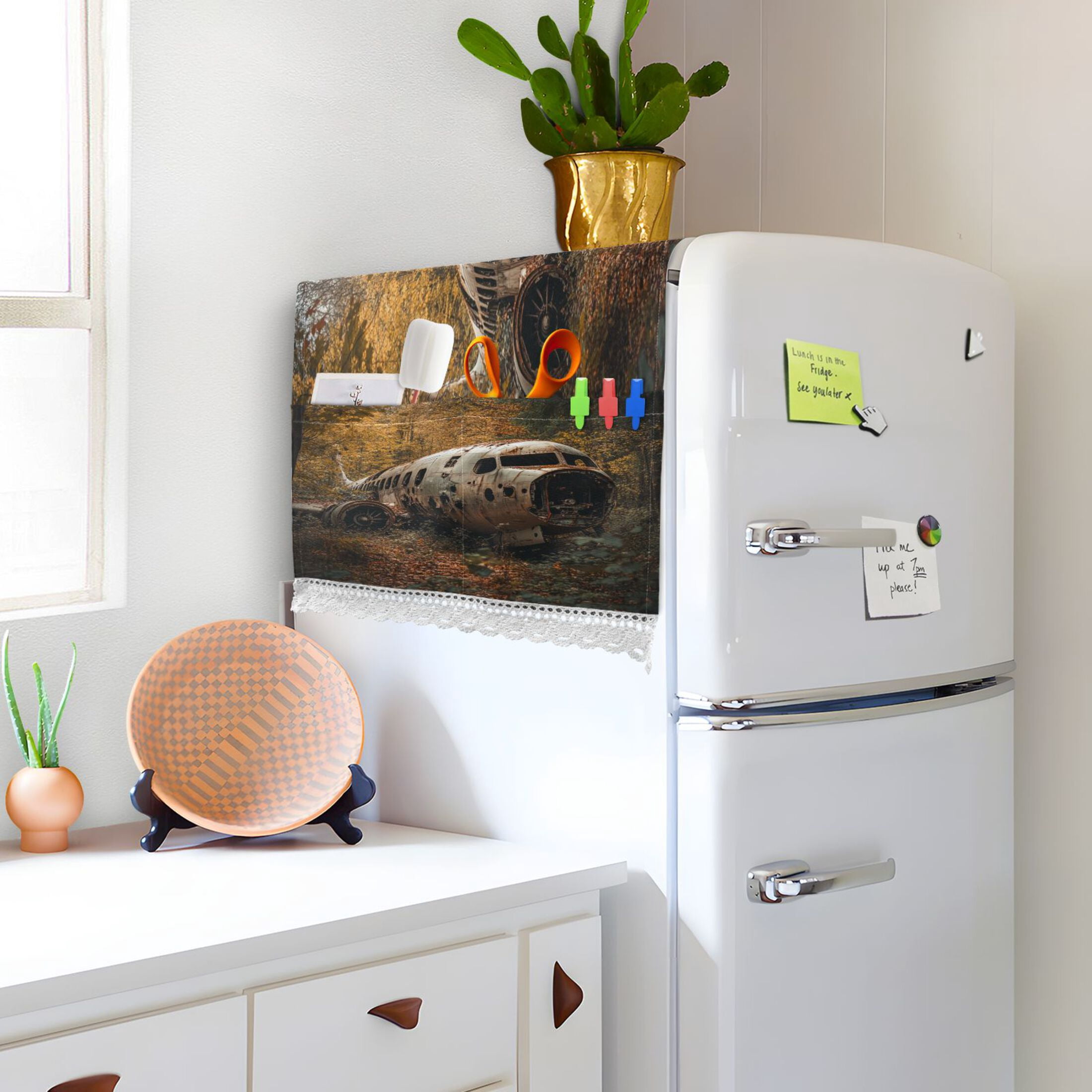 Abandoned AirplaneWasher and Dryer Covers Dust-Proof and Oil Resistant Fridge Cover with 4 Storage Pockets Washing Machine Top Cover for Laundry Kitchen Home 51.2 x 22 In