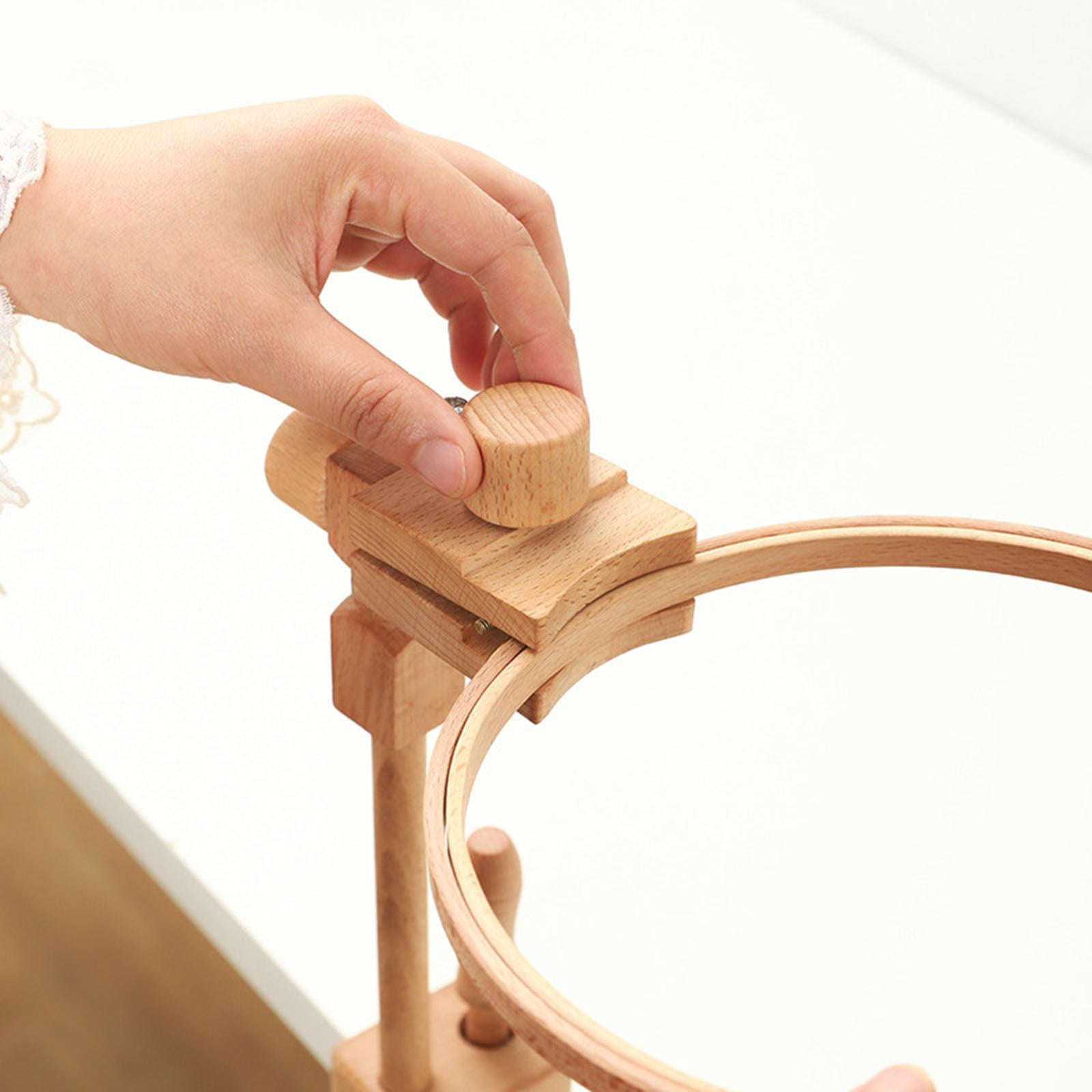 Adjustable Stitch Rack, 360Degree Rotation Turntable Wood Embroidery Hoop Holder Needlework Floor Stand for crafts Sewing (Beech Wood) - 20cm Loop