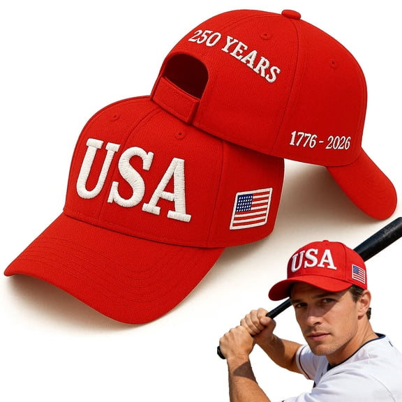 250th Anniversary USA Hat, United States 250th Anniversary Baseball Cap, 1776-2026 Patriotic Printed Hat, US 250th Anniversary Cap for Independence Day, Adjustable One Size, Red