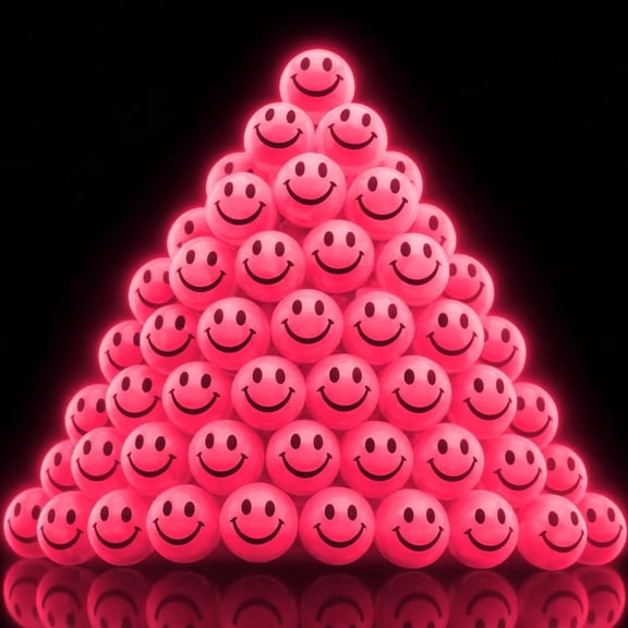 ArtCreativity Smiley Face Glow in the Dark Bouncy Balls for Kids, Pink, 36 Pack