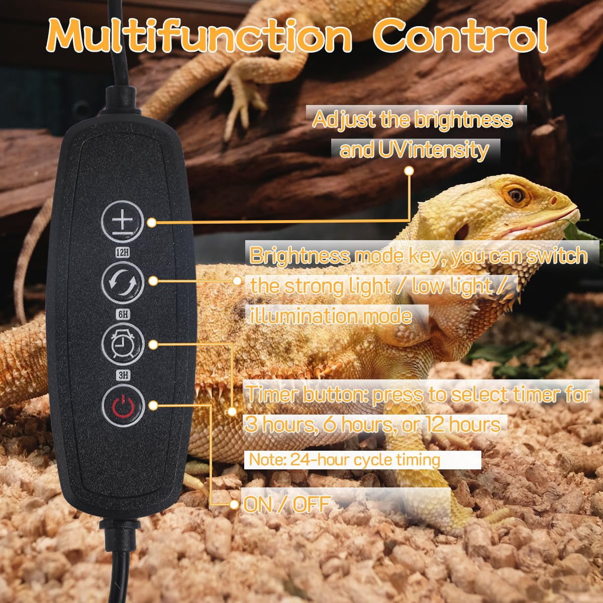 Ycxydr UVB LED Reptile Light, 15W Dimmable Fixture with Timer, Adjustable UVB Light for Bearded Dragons, Turtles