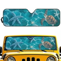 Uorisanigo Windshield Sun Shade for Jeep Wrangler JL JLU 2018-2025, Front Window Sunshade for Jeep Gladiator 2020-2025, Beach Starfish Sea Turtle Front Window Sun Visor Blocks for UV and Heat, 1pc