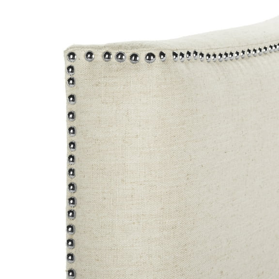 SAFAVIEH Jeneve Linen Headboard Silver Nail Head Off White King