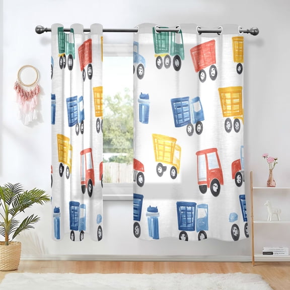 Yayeee Window Curtains Light Filtering 63"x42" Grommet Panel Pair Home Living Room Decor, Truck Pattern