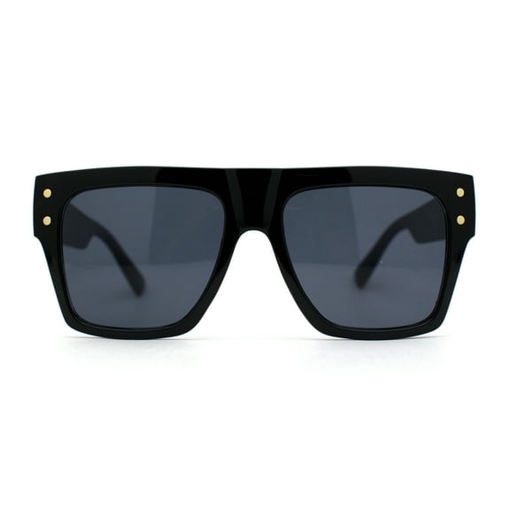 Oversize Thick Plastic Horn Rim Flat Top Sunglasses All Black