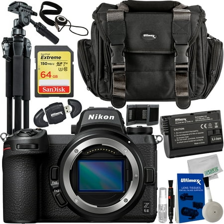Nikon Z6 II Mirrorless Camera (Body Only) with Essential Accessory Bundle: SanDisk 64GB Extreme SDXC Memory Card, Spare Battery, Lightweight 60” Tripod & More (21pc Bundle)