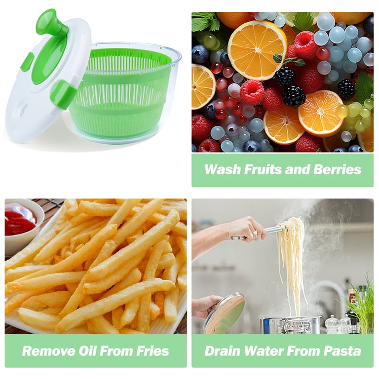 Push-Button Salad Spinner & Tosser - 5L Large, Leak-Resistant, Manual Spinner For Greens & Berries