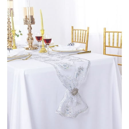 

Wedding Linens Inc. 13 x 108 Paisley SEQUIN Embroidery Lace Table Runner for Wedding Decoration Party Banquet Events - Platinum