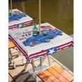 thumbnail image 2 of Outdoor Tablecloth with Umbrella Hole,4th of July USA Flag Truck Stars Stripes Spillproof Waterproof Table Cloth Zippered Table Covers,Wood Grain Fireworks Washable Tablecloths for Picnic/Patio, 2 of 6