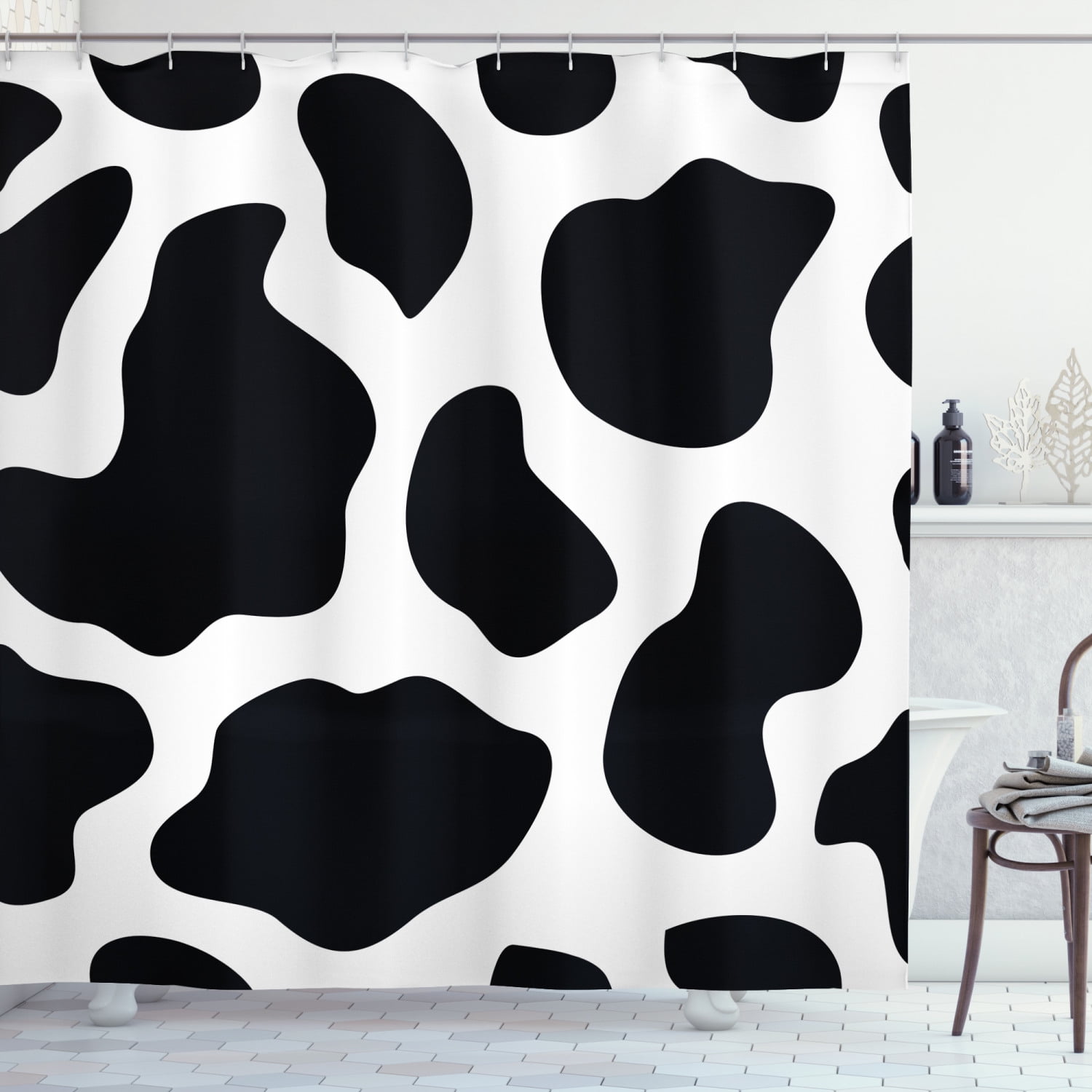 Eco-friendly Black and White Milk Cow Pattern Dairy Animal Pattern Shower Curtain Waterproof Bathroom Curtain Liner with Hook 60 x 72