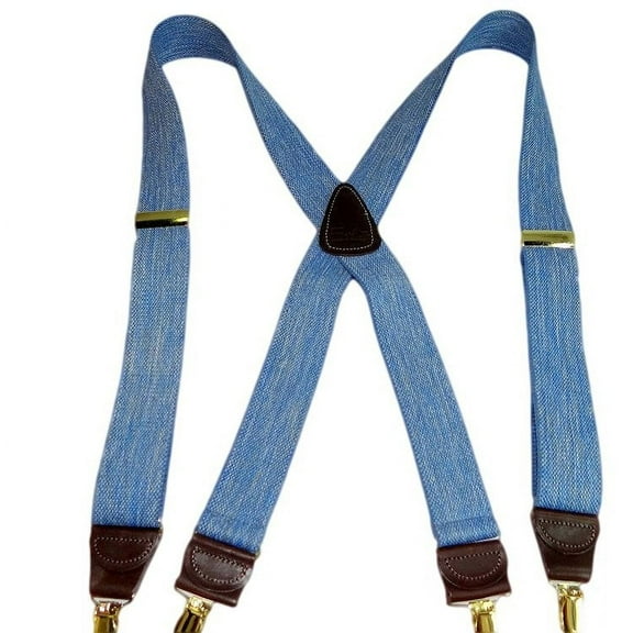 Hold-Ups Light Blue Denim 1 1/2" Suspenders X-Back Patented No-slip Gold Clips