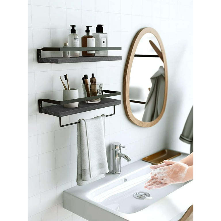 Bathroom Shelf Organizer With Towel Hooks, Modern Farmhouse, Gray Bathroom  Wall Decor Storage, Country Apartment Decor 