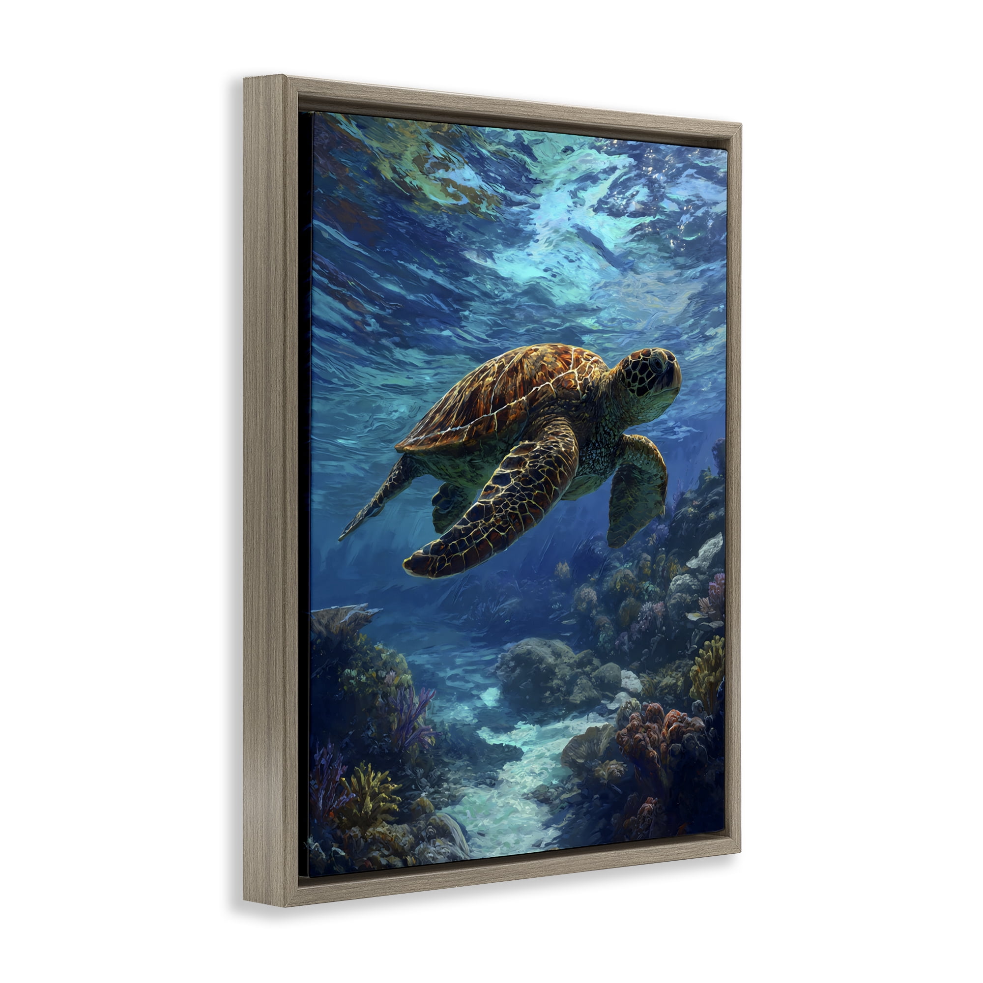 Stupell Industries Oceanic Adventurer Tortoise Brown Framed Floater Canvas Wall Art, design by Franklyn Gregory