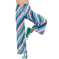 thumbnail image 2 of Pantalones de pierna ancha para mujer VISgogo, pantalones de punto elásticos de cintura alta con estampado de rayas, azul/púrpura/naranja/rosado VISgogo moda, 2 of 5