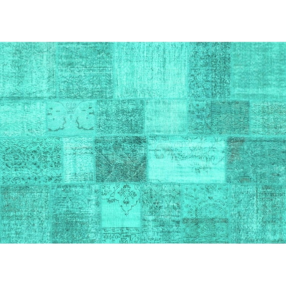 Ahgly Company Indoor Rectangle Patchwork Turquoise Blue Transitional Area Rugs, 2' x 4'